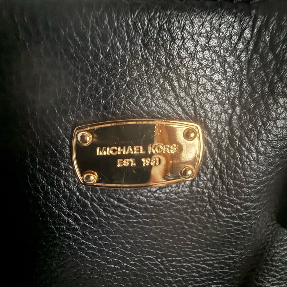 Michael Kors Black Leather Satchel with Gold Accents - Picture 4 of 10